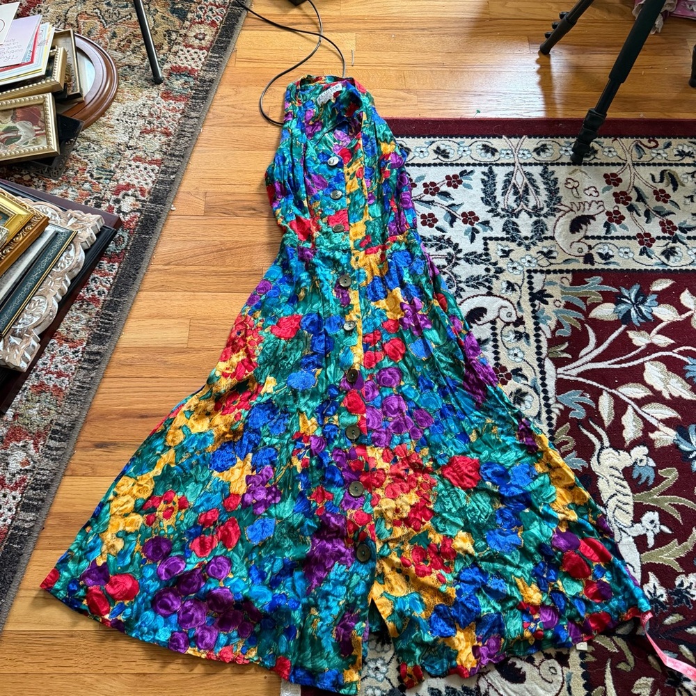 Vintage colorful floral maxi sun dress